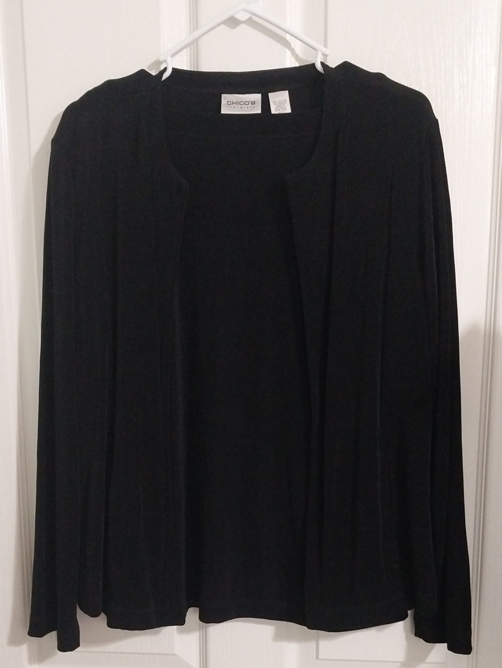Chico's Set Black Open-Front Women's Cardigan & Short Sleeve Shirt Sz 2 (12).